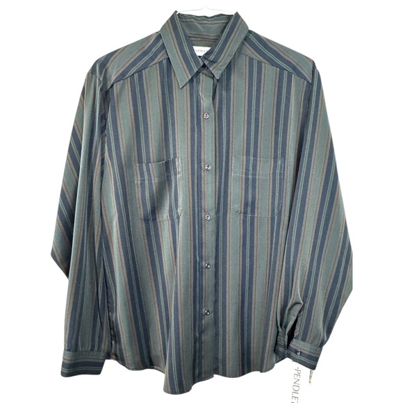 Pendleton Tops - NWT Pendleton Womens Striped Button Down Shirt Size 12 Green Blue Burgundy Poly